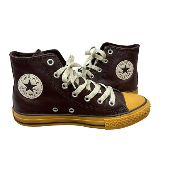 Converse All-Star HI Chuck Taylor Brown Gum Leather Youth Kids Shoes sz 2 - Picture 3 of 10